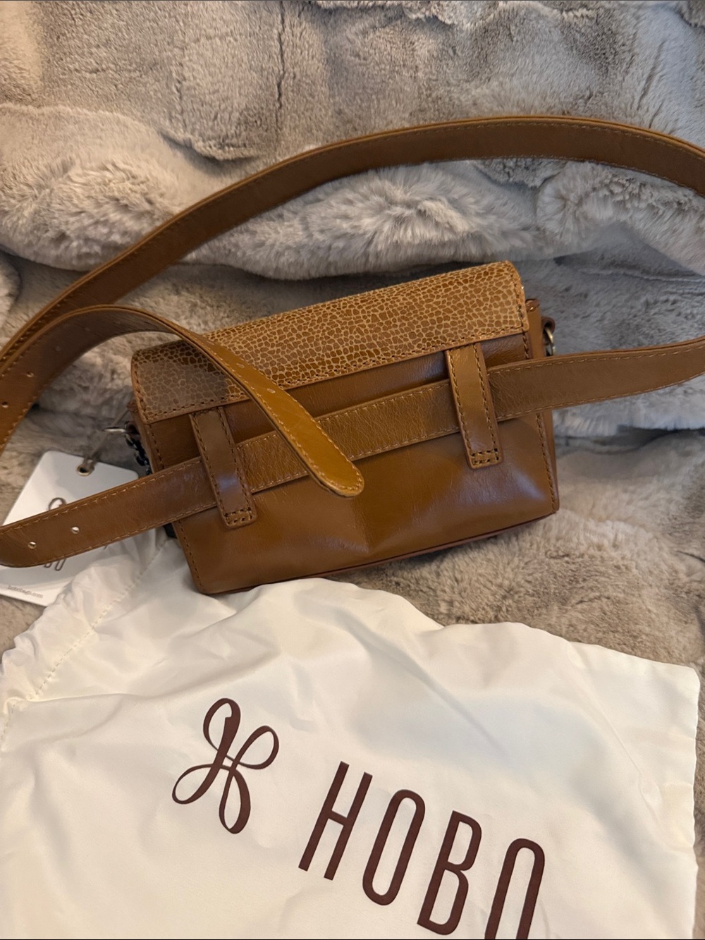 HOBO Cognac Textured Leather Belt Bag with Chain Accent - Picture 6 of 7